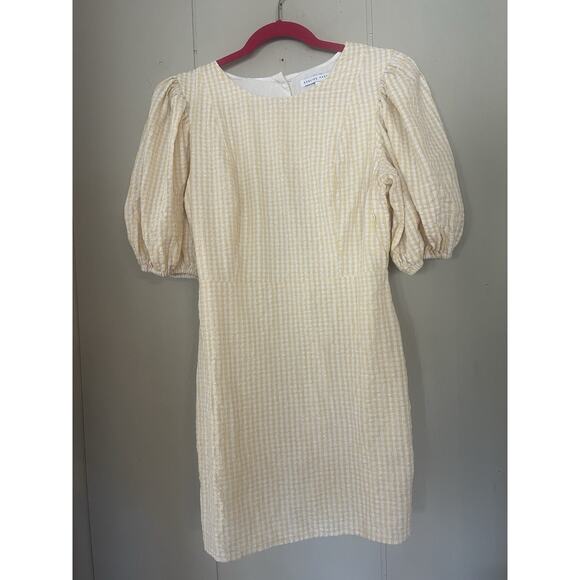 English Factory Preppy Yellow Metallic Plaid Mini Dress Covered Buttons Dress M - Picture 6 of 10